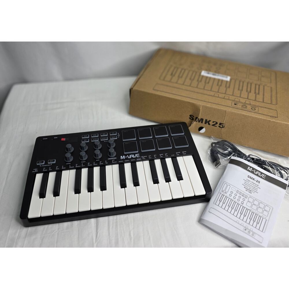 M-VAVE 25 Key USB MIDI Keyboard Controller W 8 Backlit Drum Pads Wireless